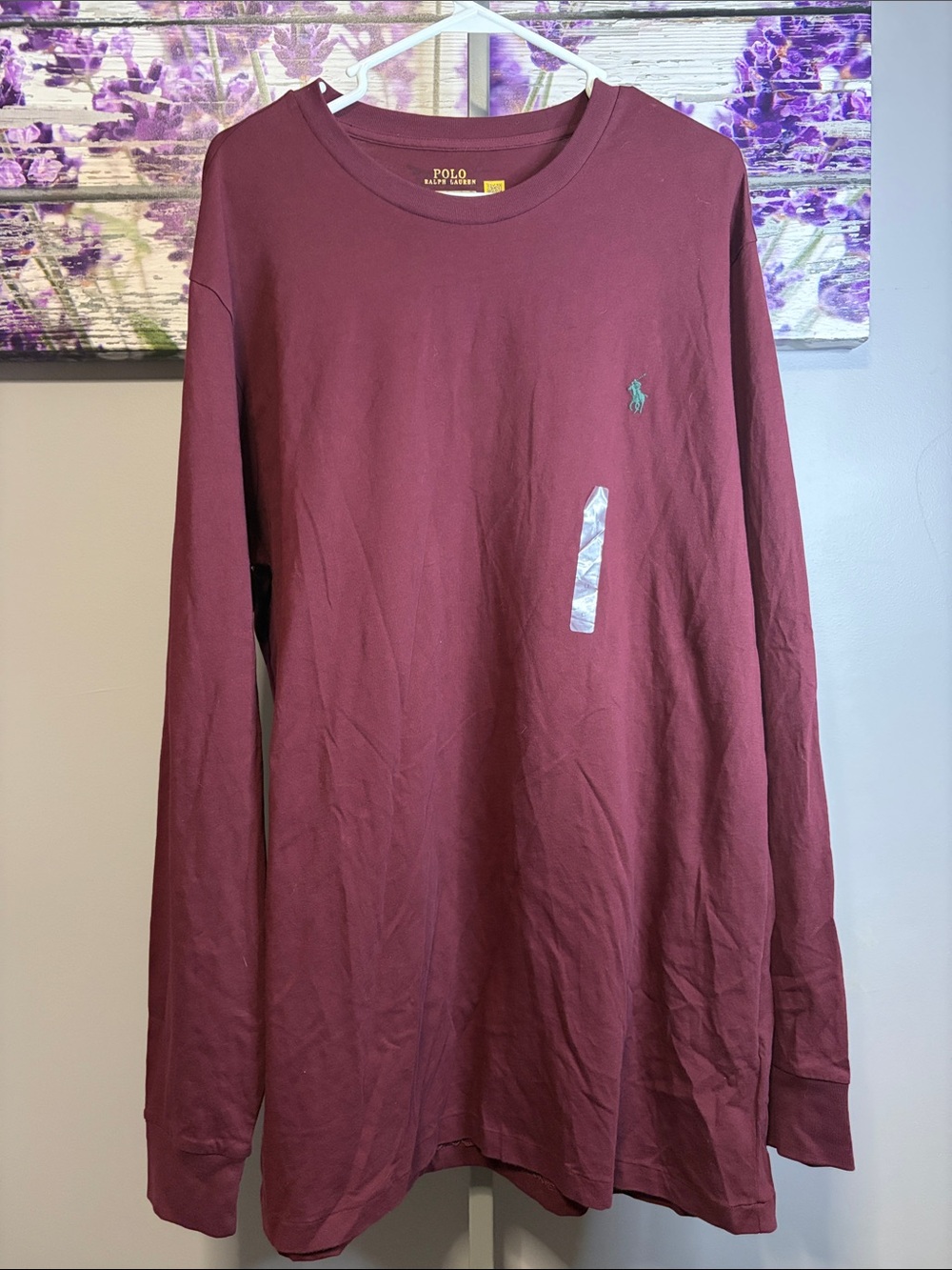 Polo by Ralph Lauren Long-Sleeve Crewneck Shirt - Burgundy with Green Pony Logo